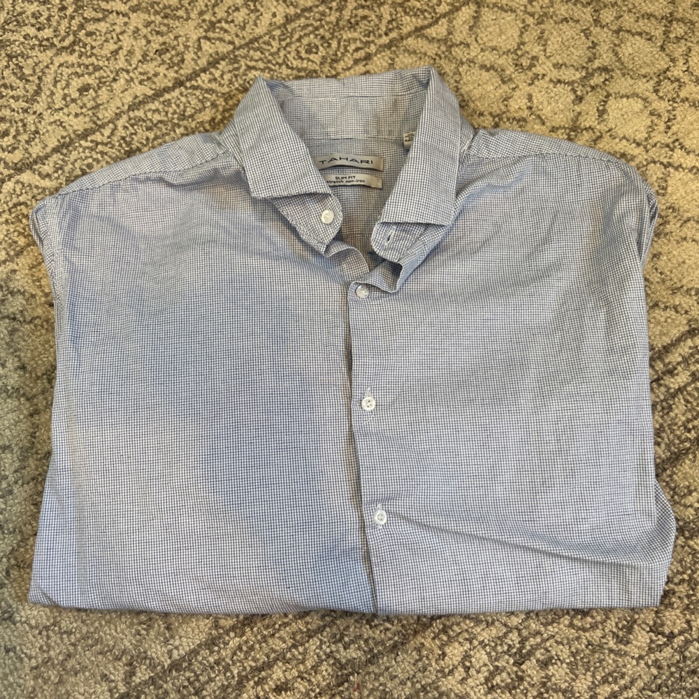 button down blue and white crosshatch